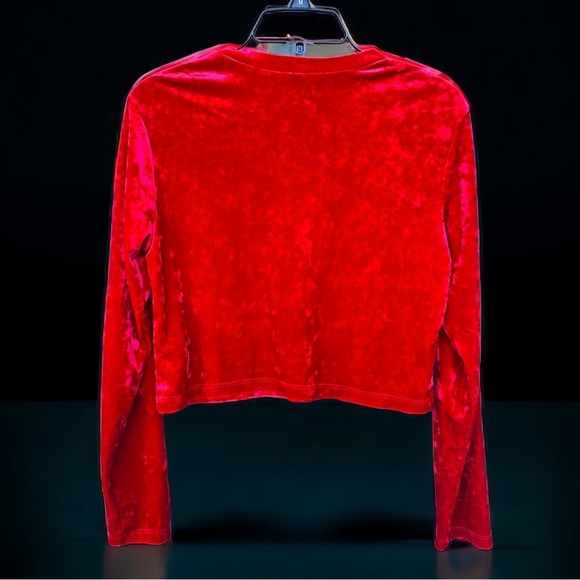 H & M Divided Cropped Crushed Red Velvet Long Sleeve Mock Neck Shirt | Size Lg - Picture 5 of 7